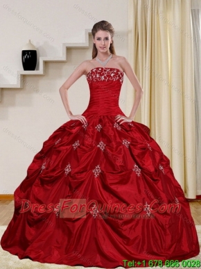 2015 Perfect Strapless Quinceanera Dress with Embroidery and Pick Ups