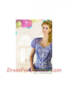 The Brand New Style Tulle Beading Quinceanera Jacket in Blue