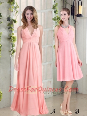 2015 The Brand New Style Halter Empire Chiffon Ruching Dama Dress