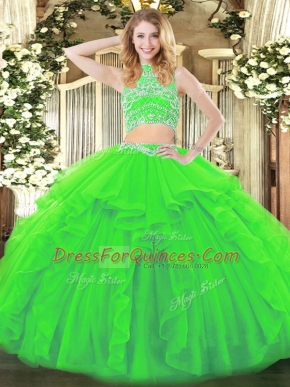 Floor Length Quinceanera Dresses High-neck Sleeveless Backless