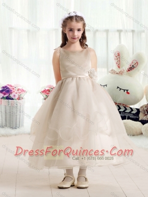 Simple Ball Gown Flower Little Girl Dress with Hand Made Flowers