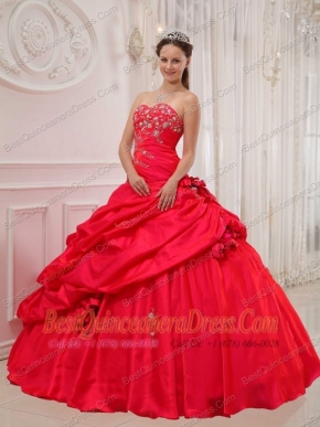 Red Ball Gown Sweetheart Floor-length Taffeta Appliques Quinceanera Dress