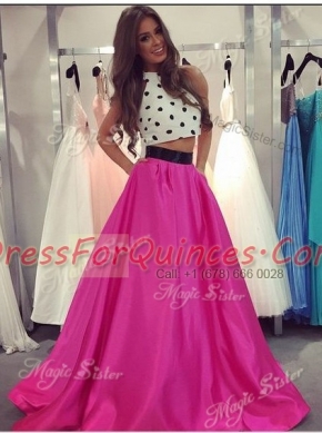 Free and Easy Halter Top Sleeveless Floor Length Ruching Zipper Prom Dresses with Fuchsia