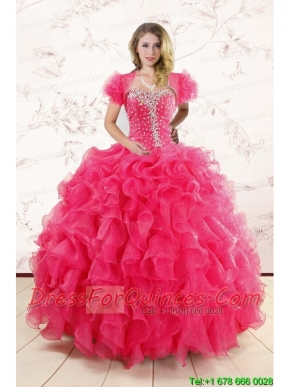 Hot Pink Ruffles and Beaded Wonderful Quinceanera Dresses for 2015