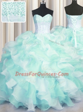 Two Tone Visible Boning Multi-color Quinceanera Dresses Military Ball and Sweet 16 and Quinceanera and For with Beading and Ruffles Sweetheart Sleeveless Lace Up
