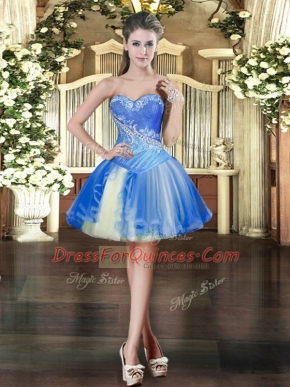 Edgy Tulle Sweetheart Sleeveless Lace Up Beading Prom Dress in Baby Blue