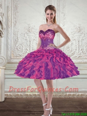 2015 Wonderful Ball Gown Multi Color Cheap Dama Dresses with Beading and Ruffles