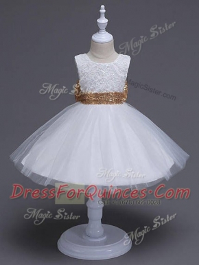 Elegant Scoop Sleeveless Tulle Flower Girl Dresses for Less Lace and Bowknot Zipper