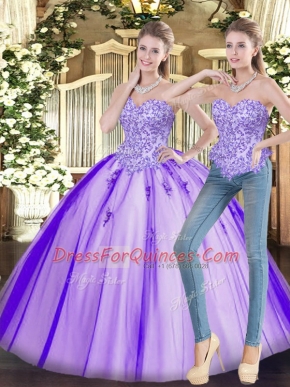 Lavender Sleeveless Beading Floor Length Sweet 16 Quinceanera Dress