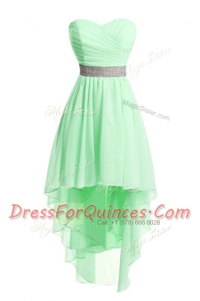 Green Sleeveless High Low Belt Lace Up Prom Gown