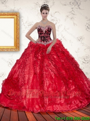 2015 Classical Red Sweetheart Luxurious Quinceanera Dresses with Beading and Ruffles