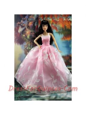 Beautiful Pink and Embroidery For Barbie Doll Dress