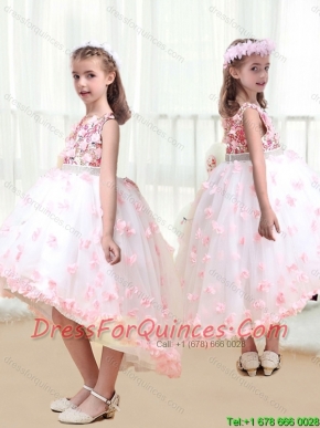 2015 Fall New Arrivals Bateau Beading  Little Girl Dress in White