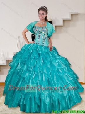 2015 Elegant Turquoise Sweet 16 Dresses with Beading and Ruffles