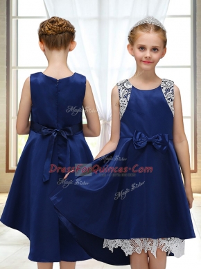 Free and Easy Satin Sleeveless High Low Flower Girl Dresses for Less and Lace and Bowknot