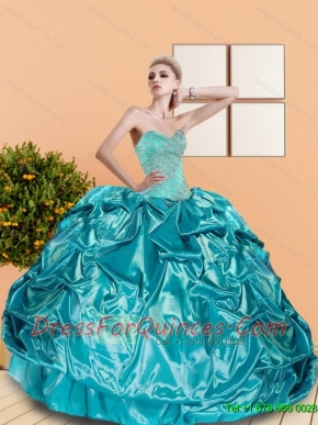 2015 Classical Sweetheart Teal Quinceanera Dresses with Beading and Pick Ups