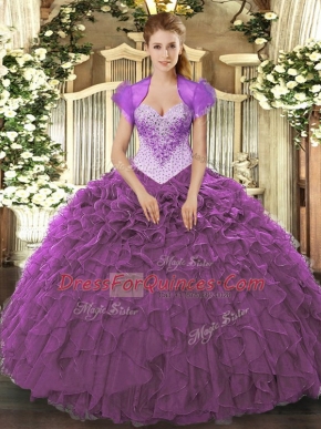 Most Popular Sweetheart Sleeveless Organza Quinceanera Dress Beading and Ruffles Lace Up