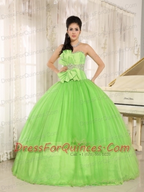 Beaded Bowknot Quinceanera Dress For Spring Green Custom Made