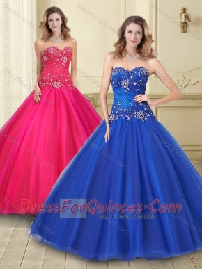 Discount Big Puffy Beaded Bodice Tulle Quinceanera Gown in Royal Blue