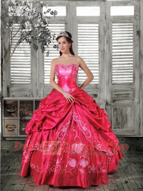 Discount Sweetheart Appliques and Pick Ups Coral Red Quinceanera Dress