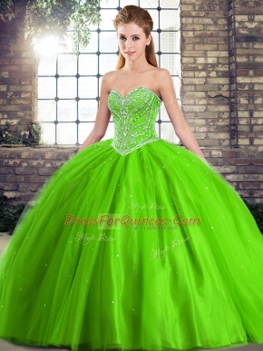 Charming Sleeveless Tulle Brush Train Lace Up Quinceanera Gown for Military Ball and Sweet 16 and Quinceanera