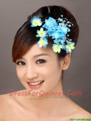 Fully Handmade Blue Organza Imitation Pearls Fascinators