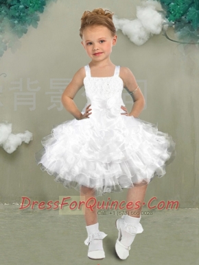 New Arrival  Straps White Knee-length Bowknot Little Girl Dress