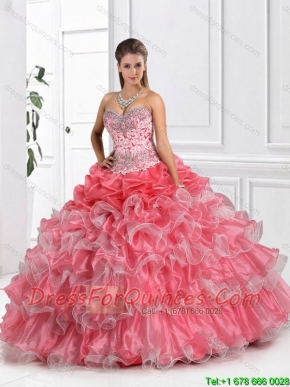 2016 Fashionable Coral Red Quinceanera Dresses with Ruffled Layers