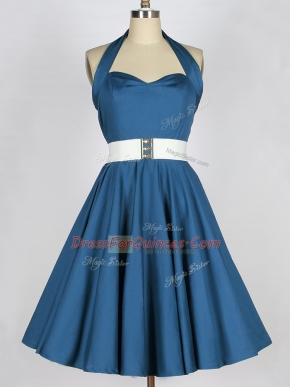 Teal Lace Up Quinceanera Court Dresses Belt Sleeveless Knee Length