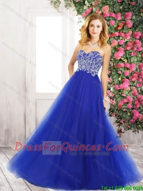2016 A Line Sweetheart Tulle Perfect Prom Dresses in Blue