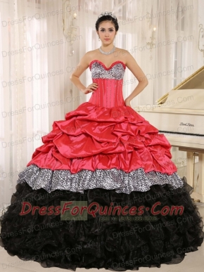 Quinceanera Dress  Watermelon and Black Sweetheart Ruffles With Floor-length