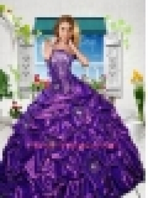 2014 Luxirious Strapless Purple Sweet Sixteen Dresses with Appliques and Pick-ups