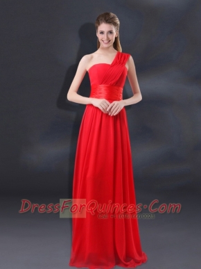 One Shoulder Ruching Empire Dama Dresses for 2015