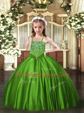 High Quality Satin Sleeveless Floor Length Pageant Gowns For Girls and Beading