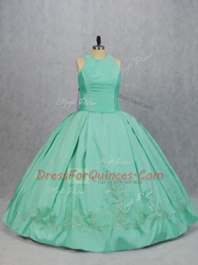 Fancy Apple Green Sleeveless Floor Length Embroidery Zipper 15th Birthday Dress