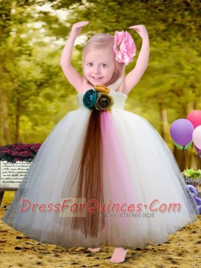 Pretty Halter Top Ball Gown Little Girl Dresses with Hand Made Flowers