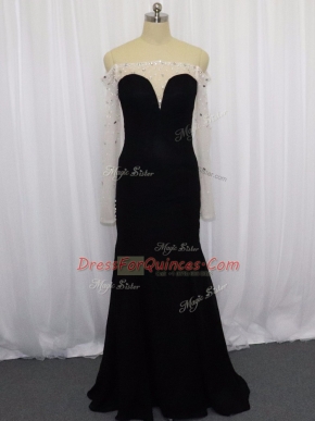 Perfect White Zipper Evening Dress Beading Long Sleeves Floor Length