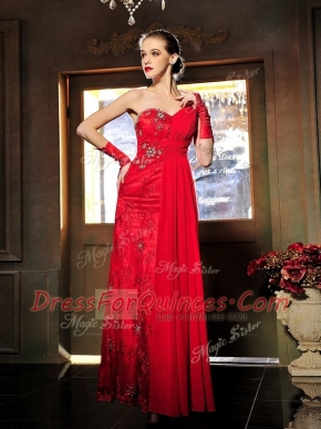 Sleeveless Lace Up Floor Length Beading and Ruching Prom Dresses