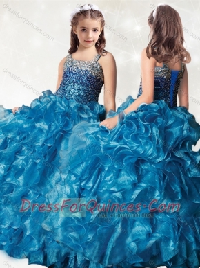 Luxurious Beaded and Ruffled Mini Quinceanera Dress in Teal