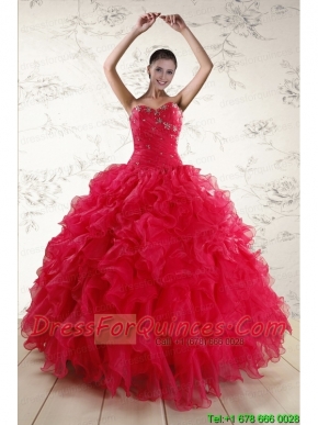 New Style Sweetheart Beading 2015 Quinceanera Dresses in Coral Red