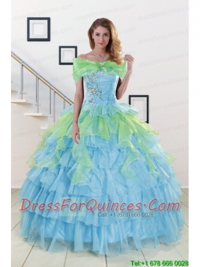 Pretty Beading Strapless Multi Color Quinceanera Dress for 2015