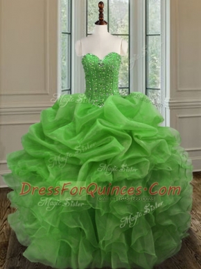 Fashion Sleeveless Floor Length Beading and Ruffles Lace Up Quinceanera Dress with