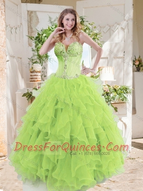 A-line Beaded and Ruffed Quinceanera Gown in Spring Green