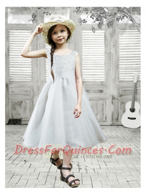Gray Scoop Princess Tea-length Flower Girl Dresses