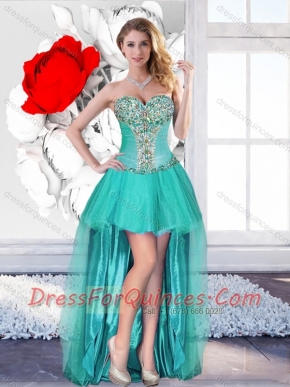 2016 Sexy Beaded Turquoise Prom Gowns with High Low