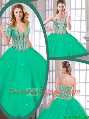 Latest Green Sweetheart Quinceanera Gowns with Beading