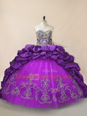 Admirable Purple Sleeveless Beading and Pick Ups Lace Up Quinceanera Gown