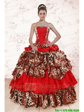 Unique Leopard Multi-color 2015 Quinceanera Dresses with Strapless