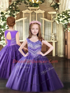 Discount Lavender Sleeveless Floor Length Beading Lace Up High School Pageant Dress