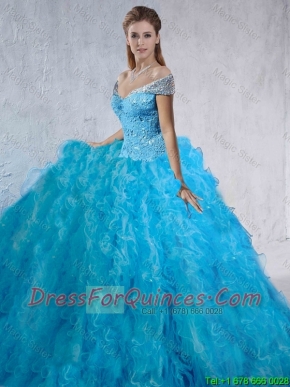 Fashionable Beaded and Laced 2016 Quinceanera Gowns with Brush Train